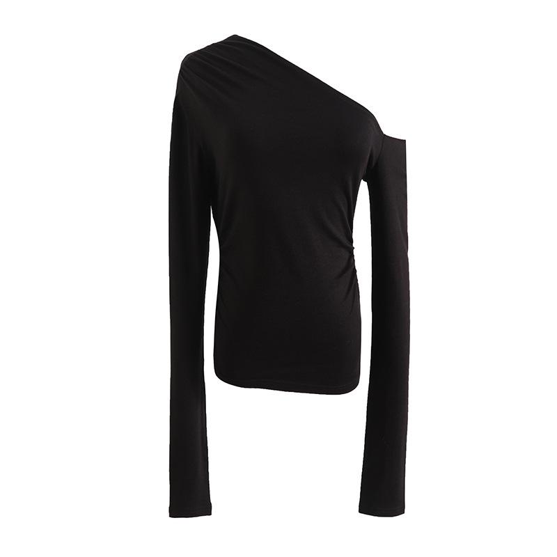 

Женский облегающий топ на одно плечо, вязаный, с длинным рукавом Large чёрный