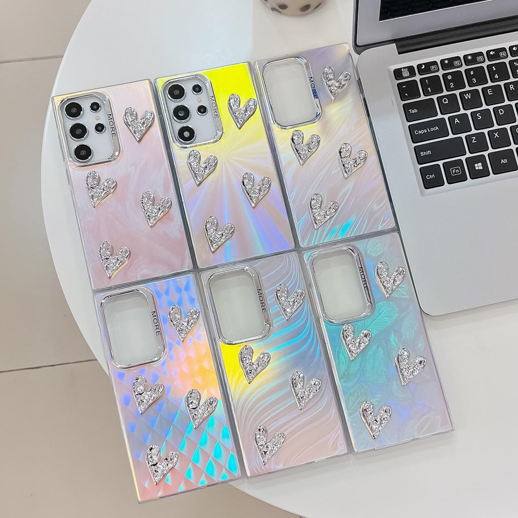 Suitable for Samsung S25ultra Mobile Phone Case S24Plus Three Dimensional DIY Love Heart A16 Electroplated Laser Hard Case