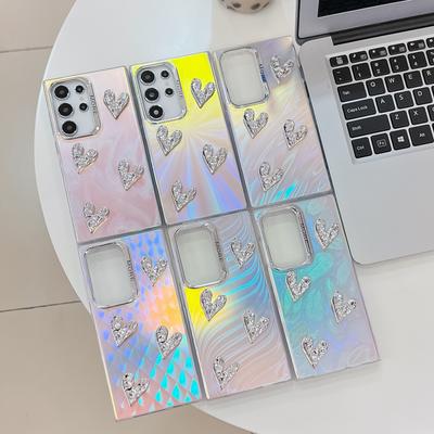 Suitable for Samsung S25ultra Mobile Phone Case S24Plus Three Dimensional DIY Love Heart A16 Electroplated Laser Hard Case
