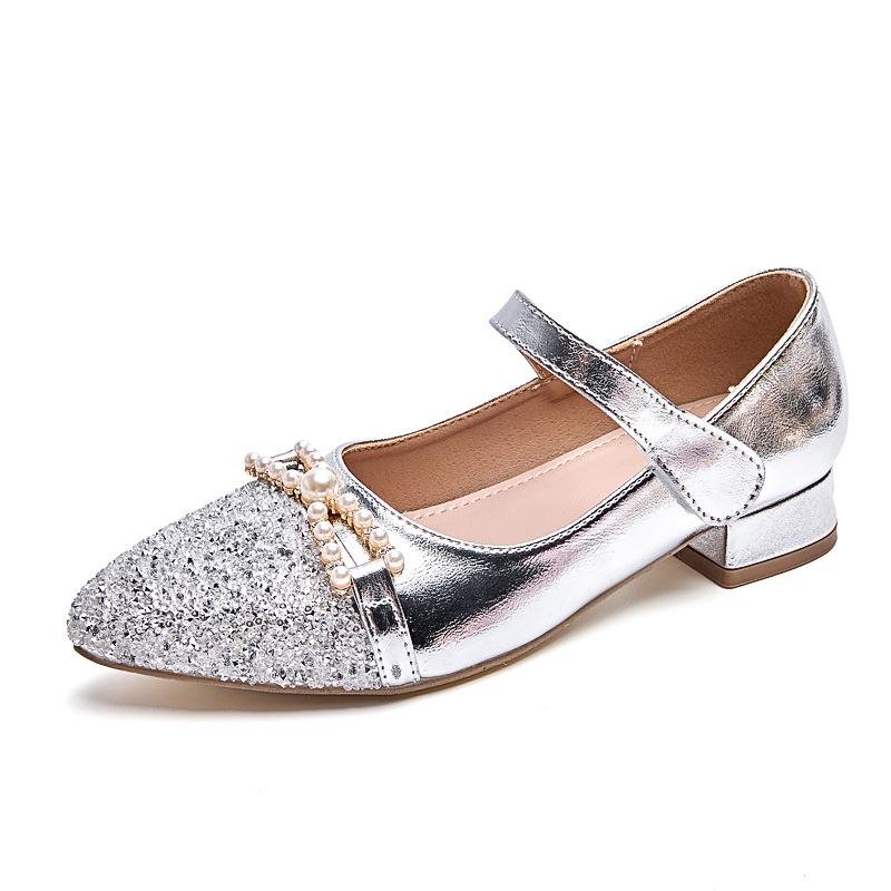 Girls' princess shoes 2025 new spring and autumn small fragrant style shining high heels children's show with dress rhinestone single shoes