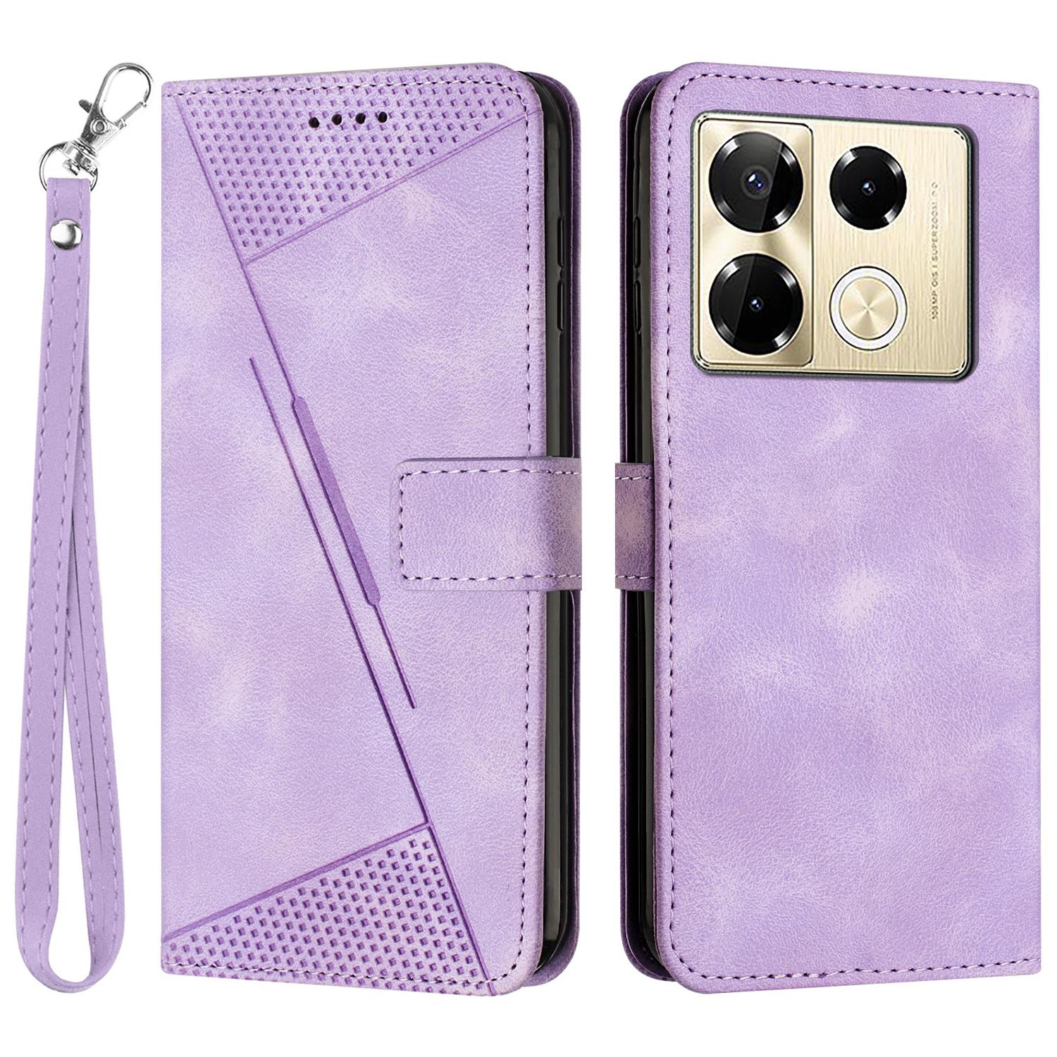 

For Infinix Note 40 Pro 5G/4G Phone Shell Triangle Imprinted PU Leather Wallet Stand Phone Case with Strap Purple