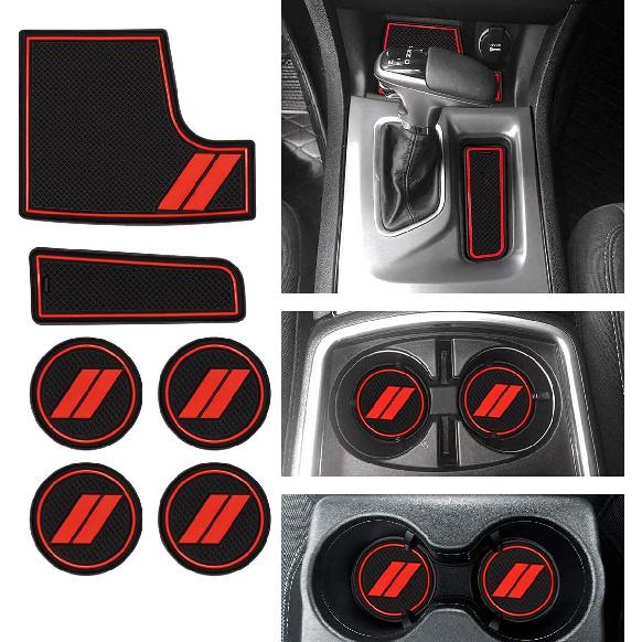 Bonbo Anti-Dust Mats for Dodge Charger 2015- | 6-Piece Fit Cup Holder Pads Set | Eco-Friendly Silicone Non-Slip Interior Accessories (Pink)