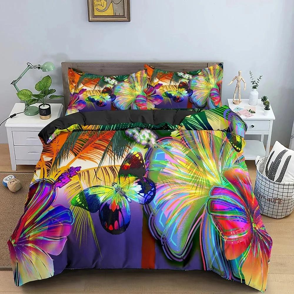 Butterfly Floral Beautiful Flower Bedding Set Boys Girls Twin Queen Size Duvet Cover Pillowcase Bed Boys Adult Home Textileextil