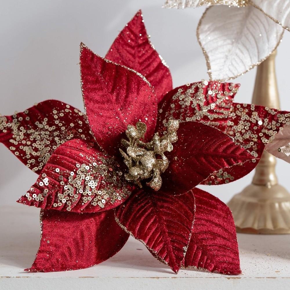 Decorative Flower Pick Artificial Poinsettia Poinsettia Tree Decoration  Christmas Tree Decorating