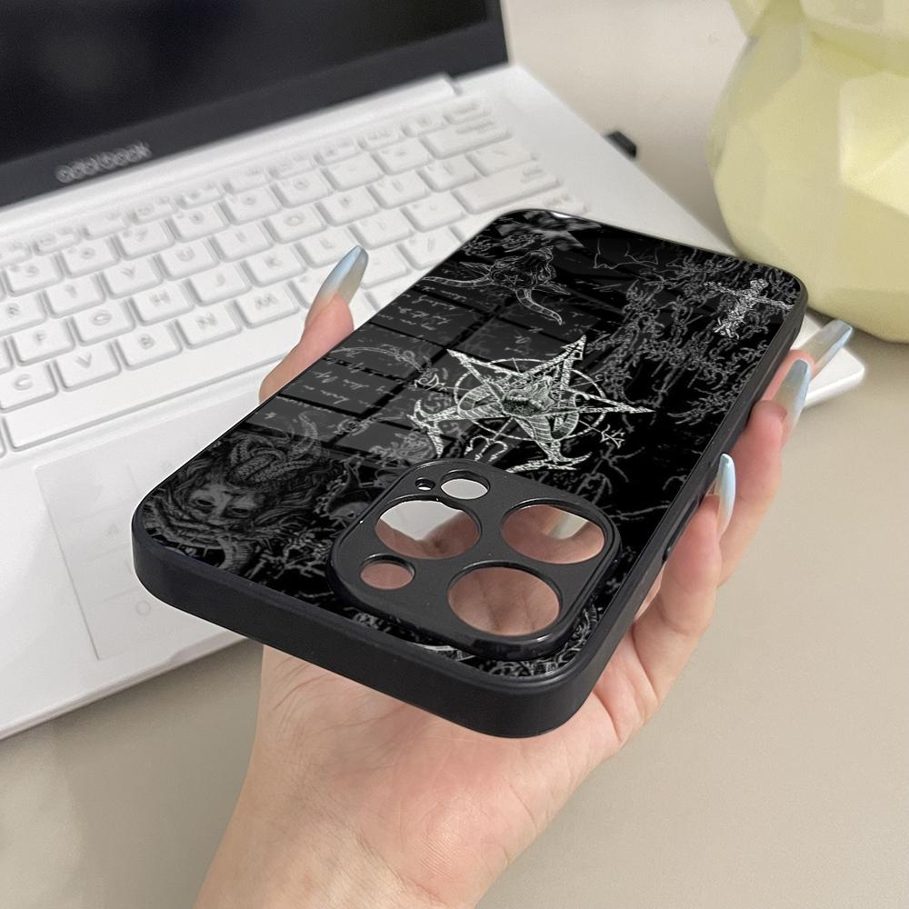 Pentagram 666 Demonic Satanic Phone Case Tempered Glass For IPhone 16 17 13 14 12 15 11 Pro Max Plus Mini XR Coque