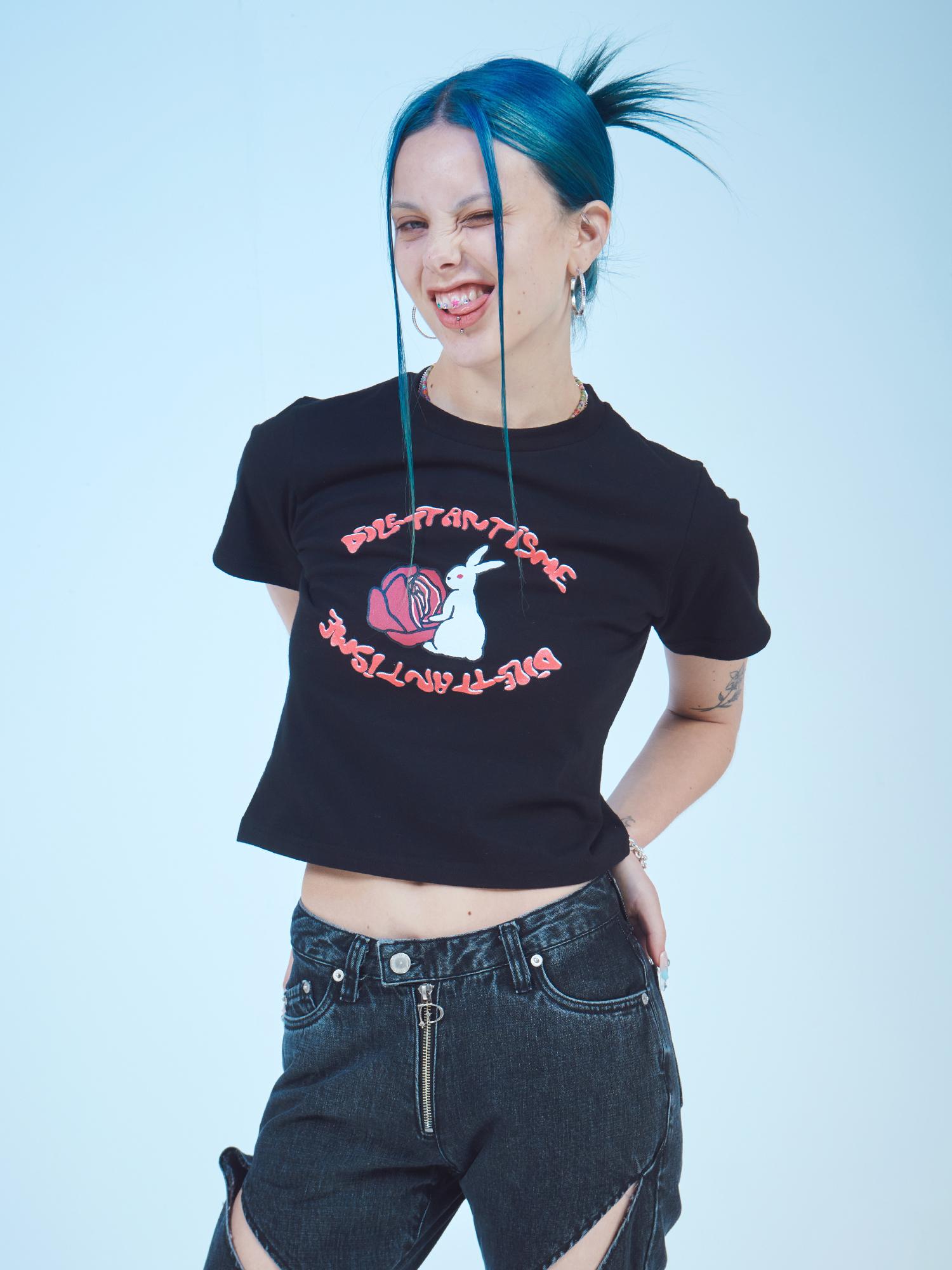 Dilettantism Rabbit Crop T-Shirt (Bk)