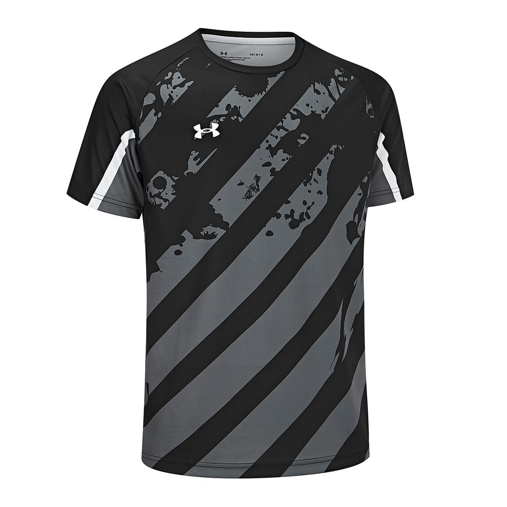 Under Armour Lässiges Lauf-Streifen-Rundhals-T-Shirt und bequeme lockere Shorts mit Kordelzug und mittlerer Taille Sportset 24500504-001+24500204-001