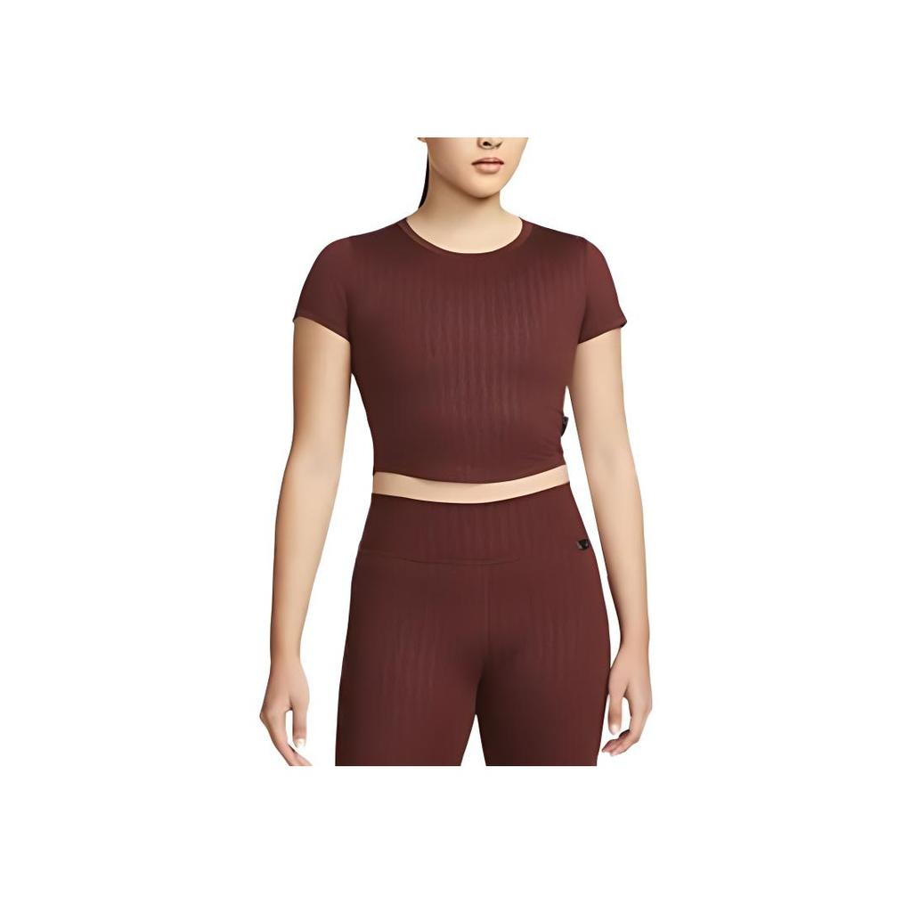 Nike Casual Sport Solid Color Print Short Sleeve Crop Top Women Tops Eclipse-Bronze DM7337-273