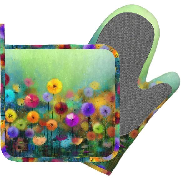 Day of The Dead Oven Mitt and Pot Holder with Silicone Heat Resistant Kitchen for Cooking BBQ Baking Grilling Cooking Protection