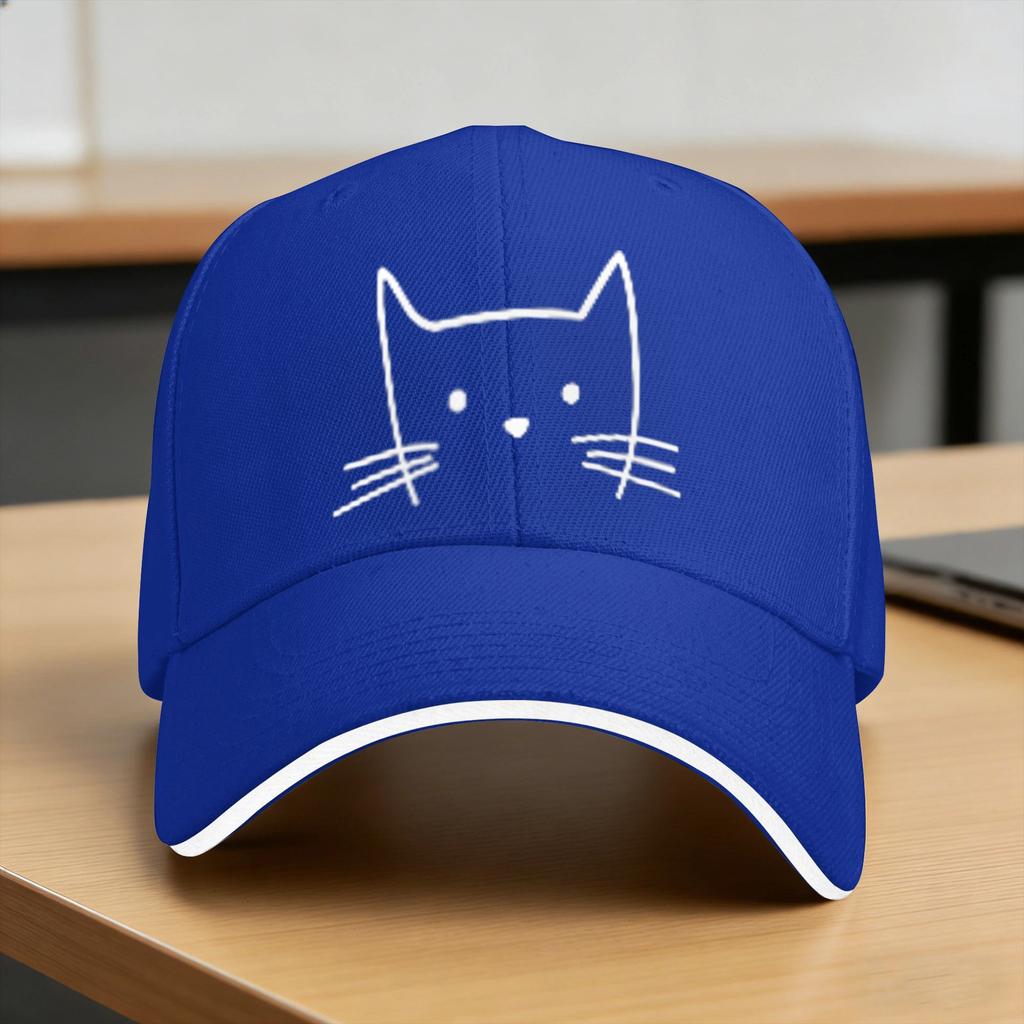 Summer Casual Baseball Cap Small Cat Face Cat Lover Funny Cat Minimalist Subtle Cat Fishing Hats For Couple Sun Snapback Cap
