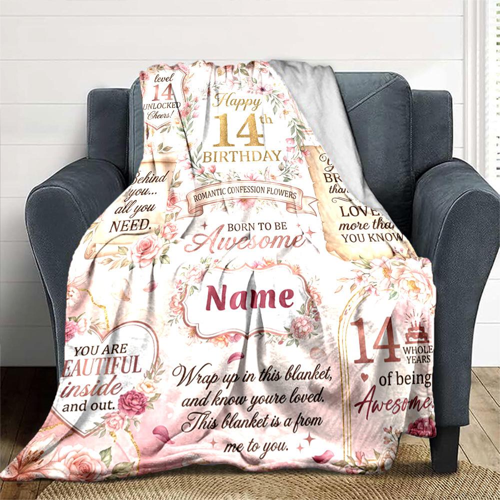 Romantic 14Th Birthday Card Blanket Warmthful Decor Great For Sofa Couch Office Bed Picnics Four Seasons Multipurpose Digital Print Birthday Christmas