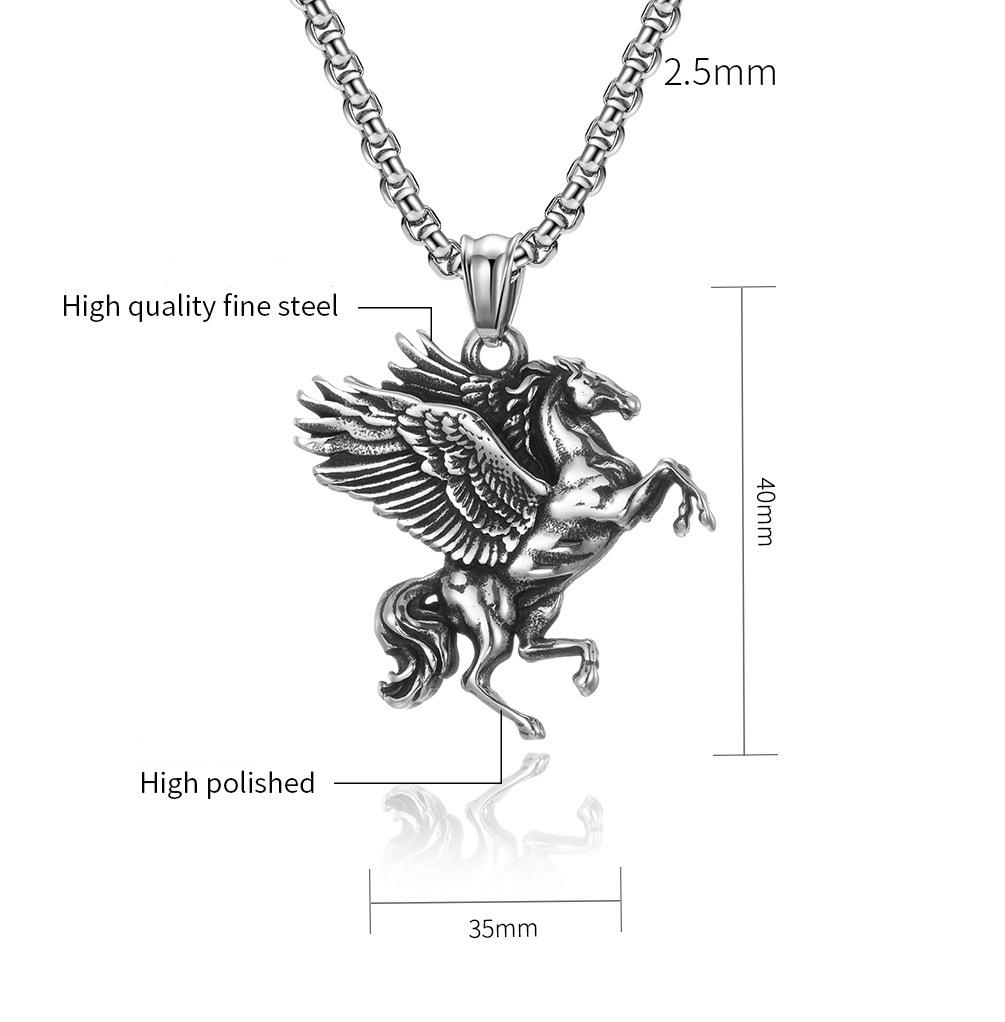 Vintage Greek Titanium Steel Double Wing Unicorn Necklace Men and Women Pendant Accessories Party Punk Holiday Gift Jewelry
