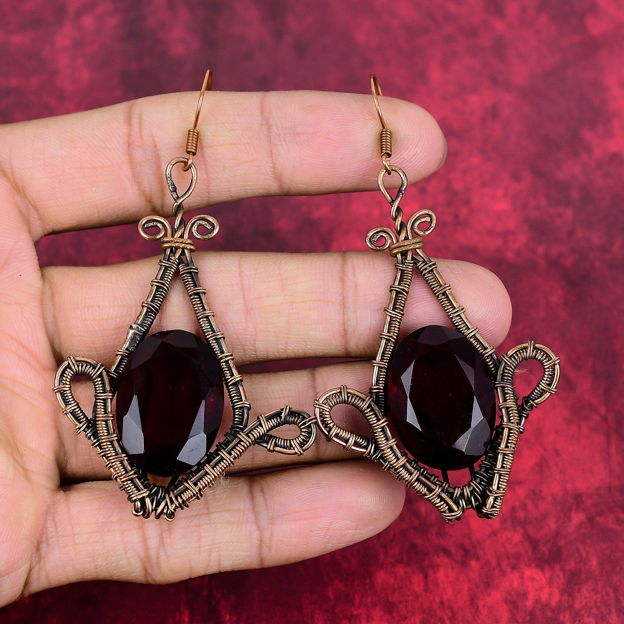 Faceted mozambique garnet earring copper wire wrapped earring handmade gemstone earrings copper jewelry healing stone earring gifts for her