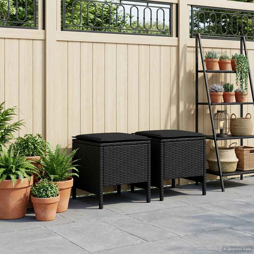 Garden Footstool 2 pcs Black 38 x 38 x 45 cm PE Rattan