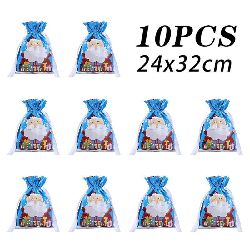 10pcs  Christmas Drawstring Gift Bag Party Children Kid Candy Gift Bag Aluminum Foil Box Happy New Year Xmas Eve 2025
