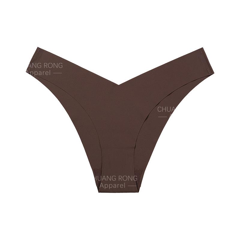 

European and American seamless ice silk plus small size underwear V-shaped low-rise pure cotton crotch breathable yoga briefs do not clip the buttocks XL темно-коричневого кольору