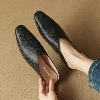 2024 neue Frühjahr Sommer Leder Maultiere Hausschuhe Med Ferse Frauen Schuhe Karree Frauen Pumps Mode Schuhe für Frauen Damen Schuhe