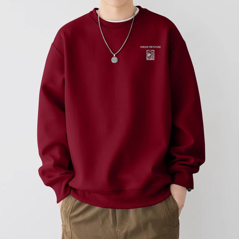 Men's Oversized Fleece-Lined Sweatshirt, Spring/Autumn Heavyweight Trendy Brand, Round Neck, Unisex Jacket