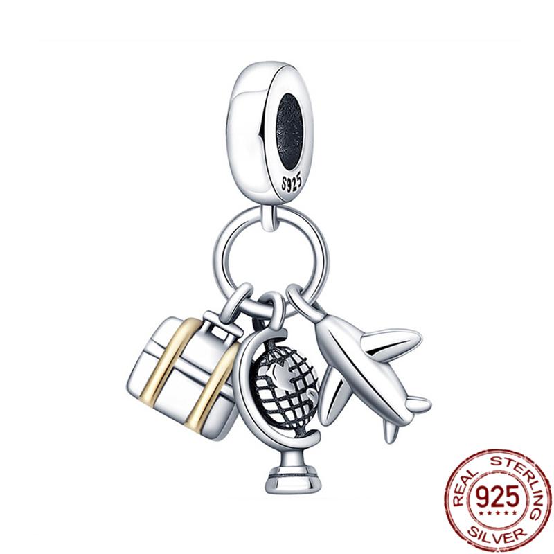 Copper Fashion Travel Airplane Luggage ThreePiece Set Charm Bead Charms Ideal For Women Authentic Bracelets Pendant Do It Yourself Jewellery