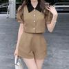 Women Short Sleeve Blouse and Shorts Summer Two Piece Suit Sets