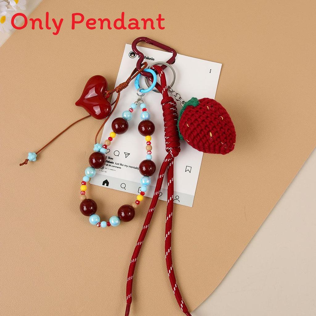 Miu Style Handcrafted Beaded Strawberry Heart Keychain For Gift And Accessories