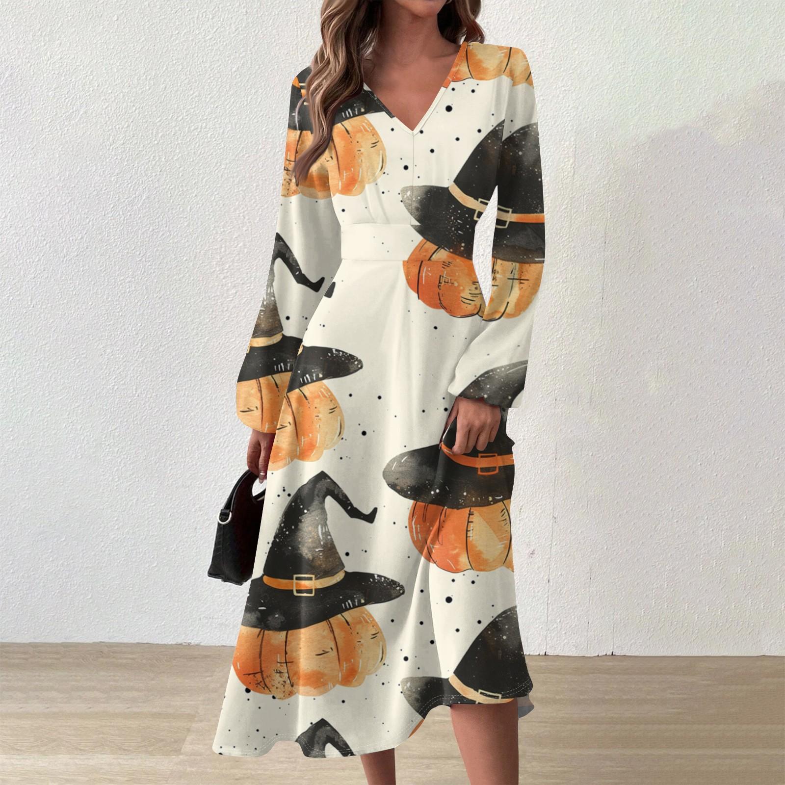 

Женское осенне-зимнее повседневное модное длинное платье с v-образным вырезом и длинным рукавом с принтом L бежевый