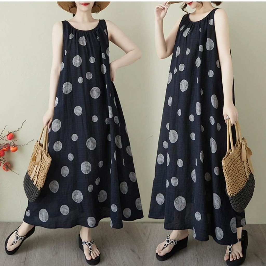 Flared Long Camisole Dress for Women Autumn Loose Resort Mori Girl Easy to Move Maxi Cute Shoulder Summer Stylish [Blisvia] A-line - Spring, Summer, -