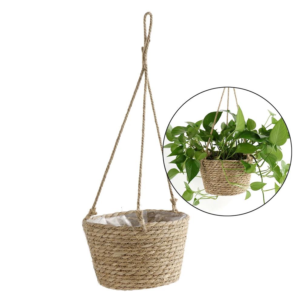Garden Straw Hanging Basket Planter Twine Woven Flower Basket Rattan Basket Hanging Orchid Pot Pot Hanging Basin