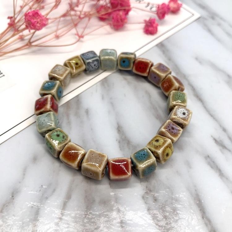 Flower Glaze Ceramic Bracelet, Retro Multi-colored Pottery Bracelet, Sweet Couple Men's and Women's Bracelet, Versatile Accessories
