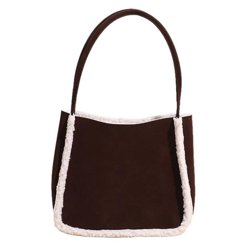 New Shoulder Bag Women's Deerskin Velvet Handbag Large Capacity Vegetable Basket Lamb Wool Tote Bag Women's Autumn