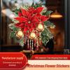 Christmas Floral Wall & Window Decals: Red Flowers, Green Leaves, Gold Ornaments