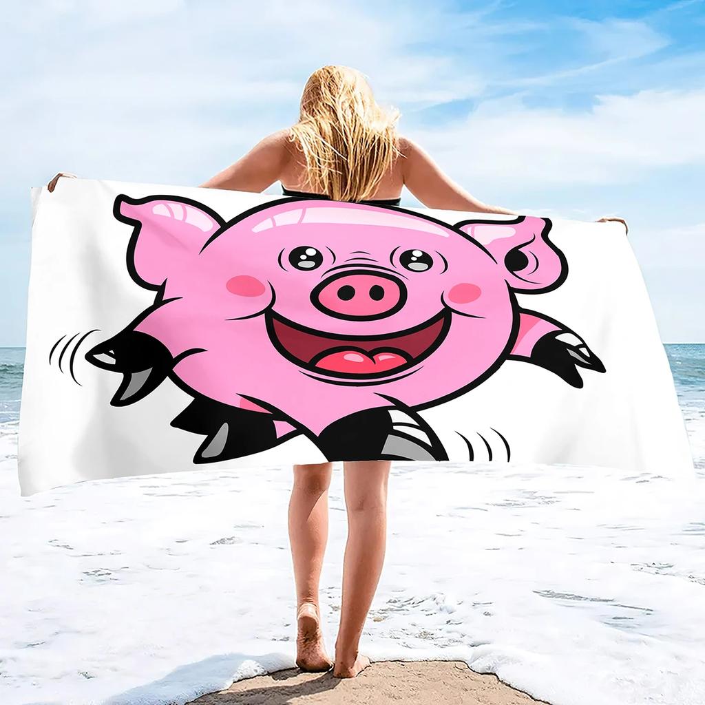 Cartoon Pig Beach Towel Oversized, Ultra Soft Microfiber Sand Free Beach Towels for Adults, Super Absorbent Quick Dry Pool Towel