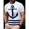 Nautical Anchor Men T-Shirt Navy Style Stripe Graphic Printed Tee Top Marine Sailing Rope Casual Short Sleeve Crew Neck Harajuku Summer Clothes White