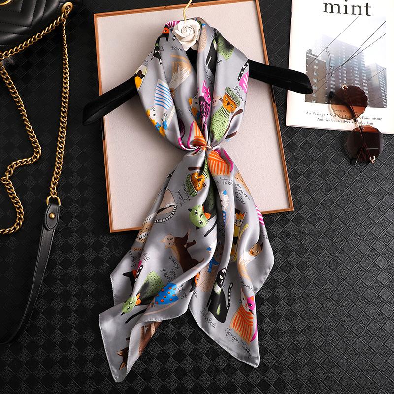 Luxury Brand New Fashion Summer Silk Square Scarf Women Cat P Satin Neck Hair Tie Band Beach Hijab Head Female Foulard