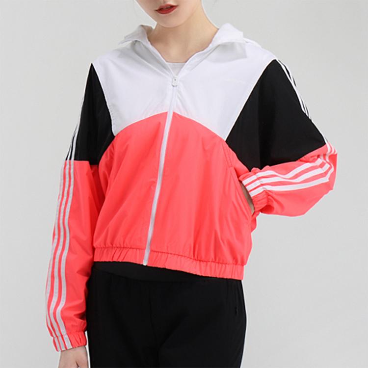 Adidas Color Block Casual Hooded Sports Jacket Women Jackets Pink GJ5359