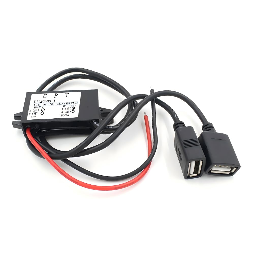 Konverter USB-portutvidelse Bil USB-strømadapter Dobbel modul Buck-regulator Bilomformer Svart