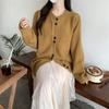 Autumn and winter crew neck knitted cardigan sweater women's lazy style large version loose solid color high-end coat