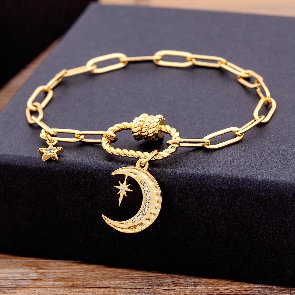 Nidin 17 Styles Light Luxury Copper Zircon Star Moon Pendant Bracelets For Women Men Link Chain Bracelets Geometric Jewelry