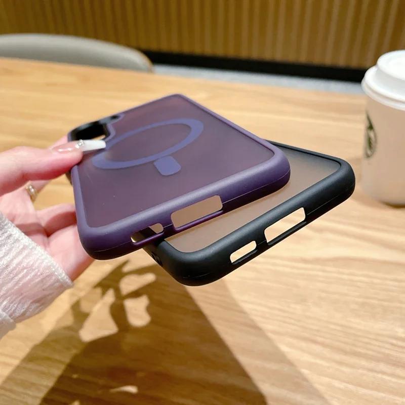 Matte Armor Magnetic Phone Case For Samsung Galaxy S25 S24 S23 S22 Ultra Plus S21 S20 FE Magsafe Wireless Charge Bumper Cover