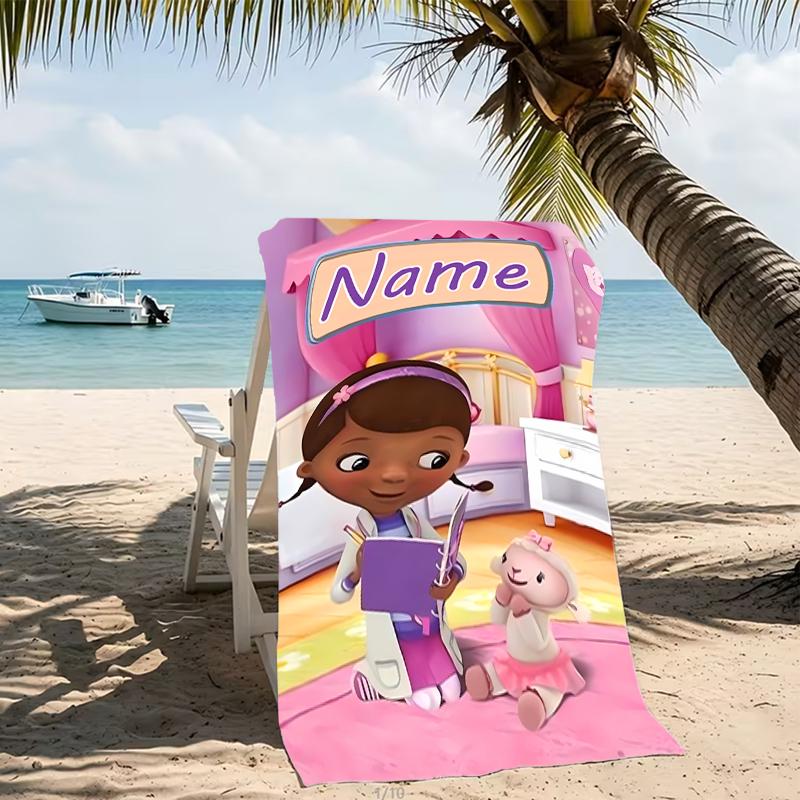 Customizable personalized beach towels Doc McStuffins themed designs.Suitable for the beach, yoga, sports;ideal as beach accessories