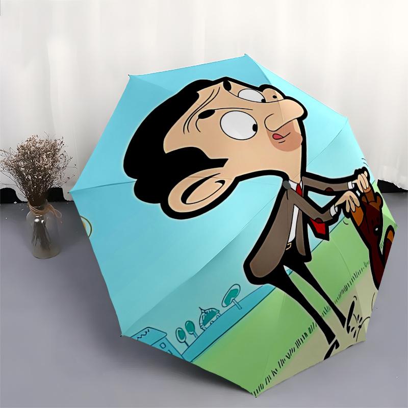 Ombrello da Viaggio a Tema Mr. Bean - 8 Stecche, Apertura e Chiusura Automatica, Design Pieghevole Portatile, Ombrello Compatto ed Elegante Adatto per Esterni