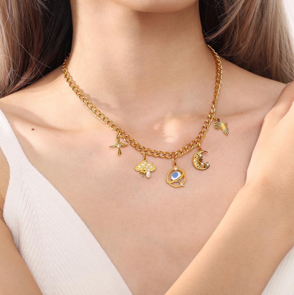 Cross-border Trend Multi-element Metal Pendant: Drip Glaze Rhinestone Star, Moon & Planet Shape DIY Accessory