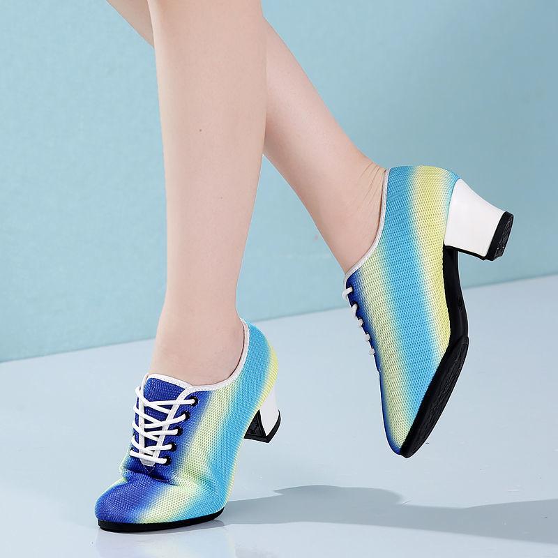 Women Shoes Oxford Practice Latin Dance Shoes Square Canvas Ballroom Dance Shoes Net Teacher Shoes for Women Sports