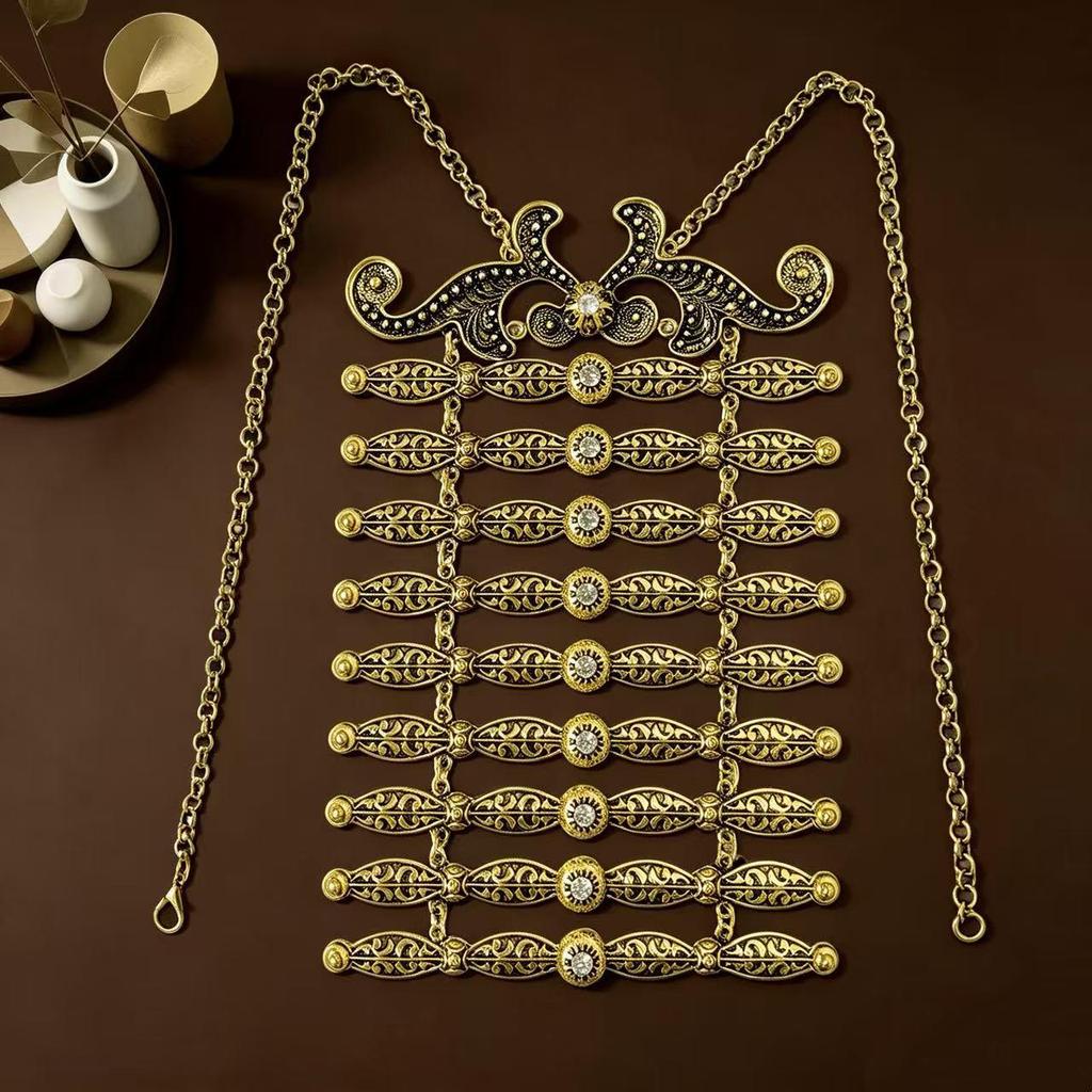 Vintage Ethnic Carved Metal Brooch Necklace for Costumes