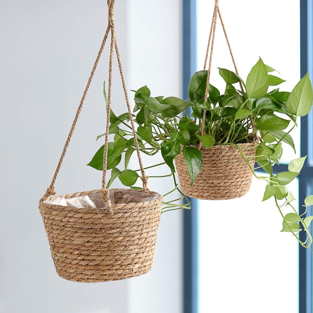 WYSRJ 8inch Jute Rope Hanging Planter Woven Plant Basket Macrame Plant Hangers Plant Holder Basket Decorative Storage Baskets for Plants Pots Home