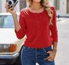 Women's Summer 2025 Fashionable Pleated Mid-Sleeve Top with Low Round Neck.