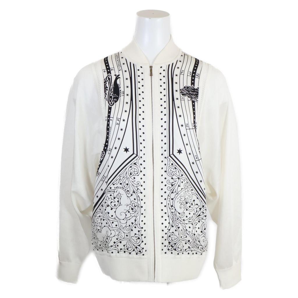 Hermes [Good condition/Domestic Regular/2011 Production] 3H2801D8 MARTIVS Silk Zip-up Blouson/ Jacket 34 White / blackUsed