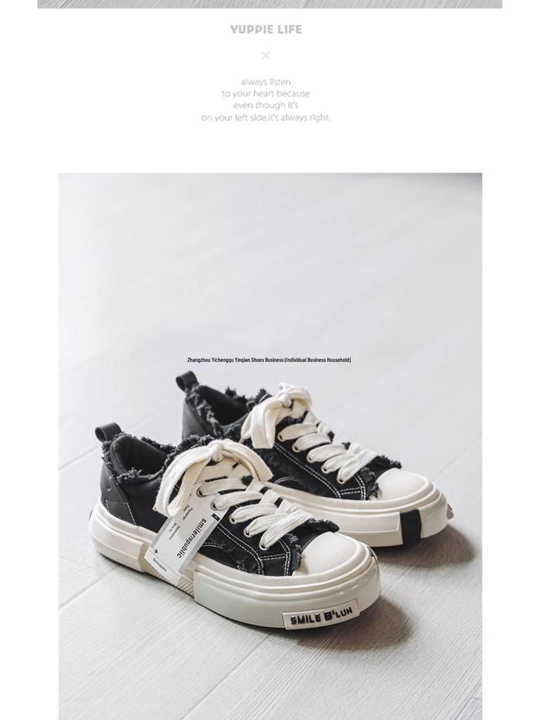 Herren Schwarze Sommer Canvas Plateau Sneaker: Atmungsaktive, höhenerhöhende, lässige Schuhe im amerikanischen Stil für Studenten