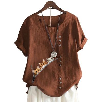 Women's Cotton Casual Top with Round Neck and Short Sleeves In 11 Colors