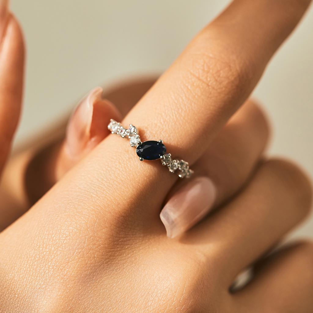 MODIAN 925 Silver Classic Royal Blue Zirconia Ring Vintage Shiny Statement Rings For Women Anniversary Jewelry